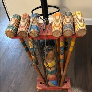 Vintage Croquet Set with Colorful Mallets